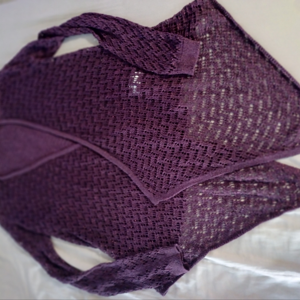 American Eagle womens medium grape metallic open cardigan duster